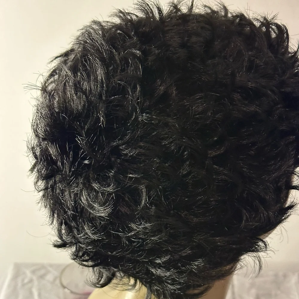 MIZ Short Cut Wig in Black Feathered Ends